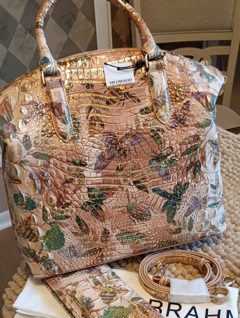 Brahmin LRG Duxbury satchel & wallet Set Hill Garden Butterfly ๐ฆ Botanical - Picture 5 of 17